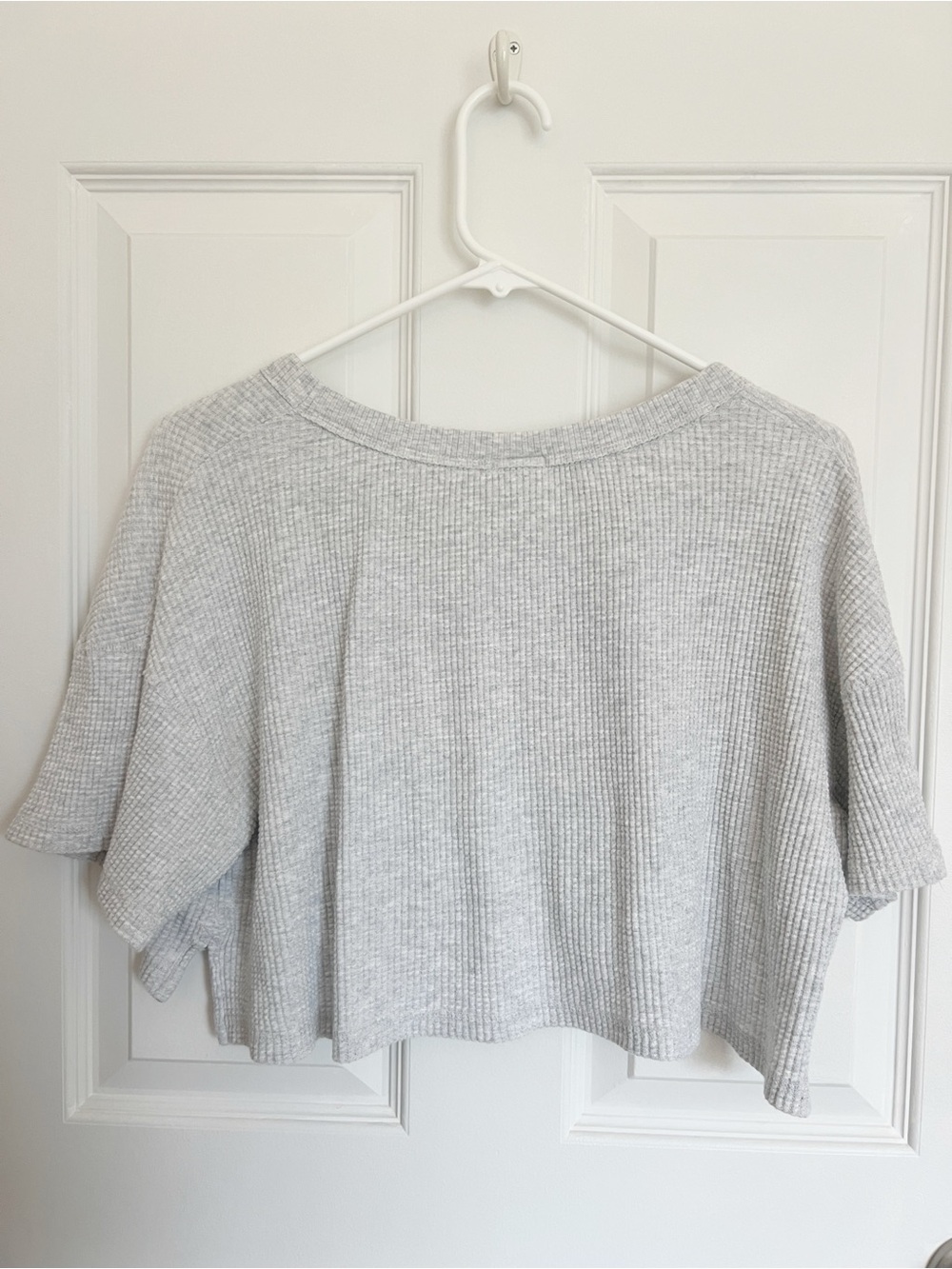 aerie Light Gray Cropped Short Sleeve Waffle Tee - Picture 2 of 2